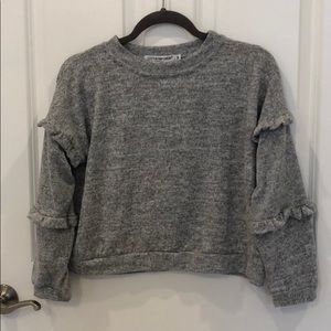 Cotton Emporium gray cropped ruffle sweater